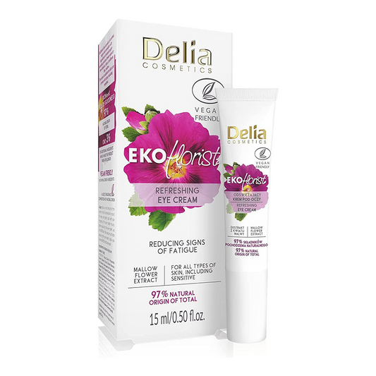Delia Cosmetics - EKOflorist - Eye Cream - Refreshing, Vegan Natural Cosmetic - Hyaluronic Acid - All Skin Types - Regenerates, Smoothes, Moisturizes, Elasticizes, Eliminates Signs of Fatigue - 15ml